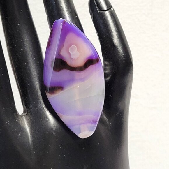 Marbled Purple Agate Ring Adjustable Band Handmade Semi Precious Ring - Picture 2 of 14